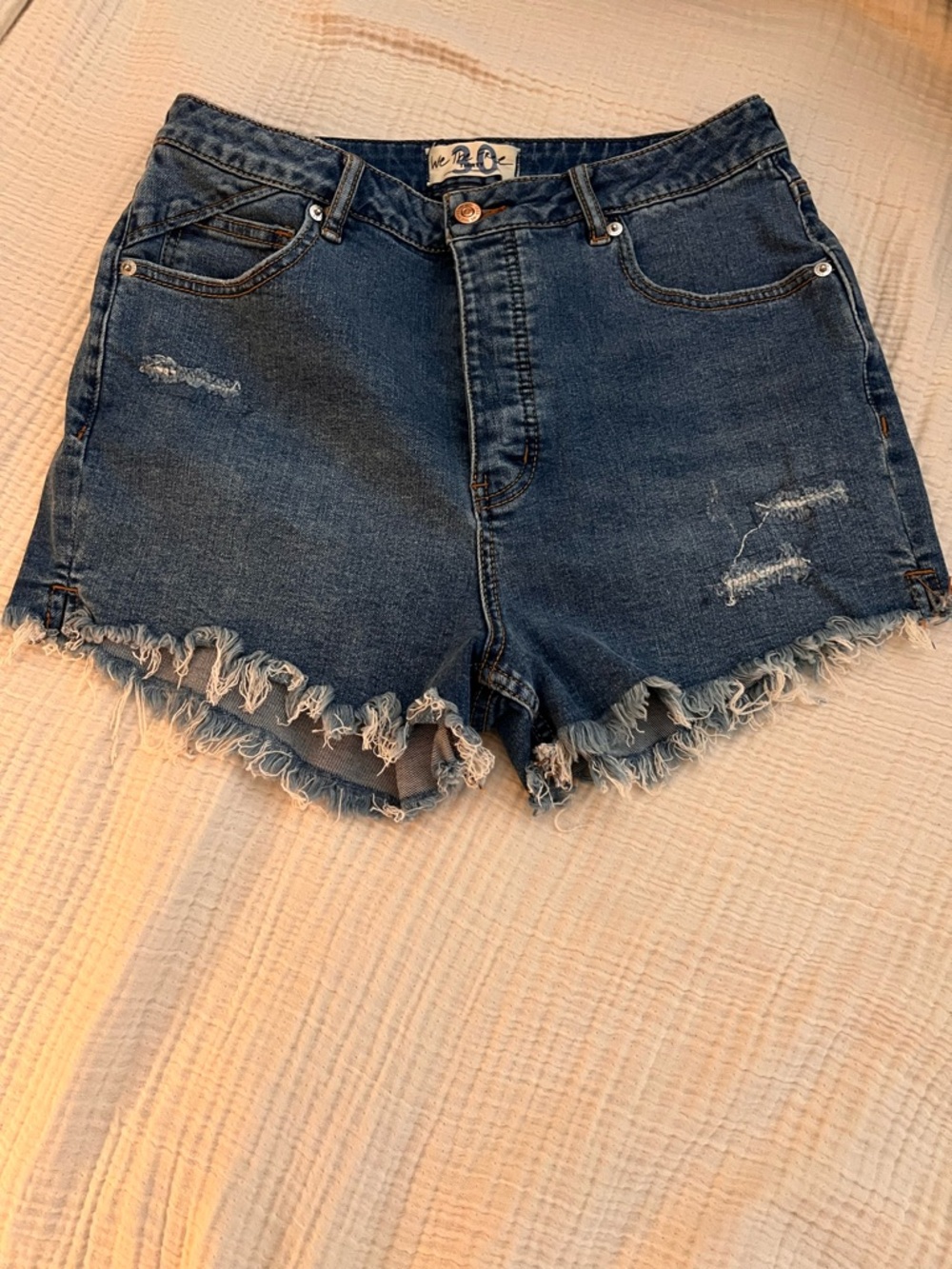 We The Free Curvy Distressed High-Rise Jean Shorts - Blue